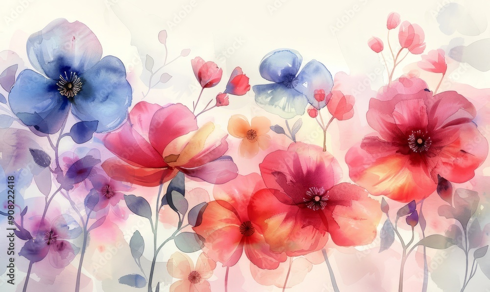 Abstract blooming spring flowers in watercolor on white. Abstract blooming spring flowers in watercolor on white.