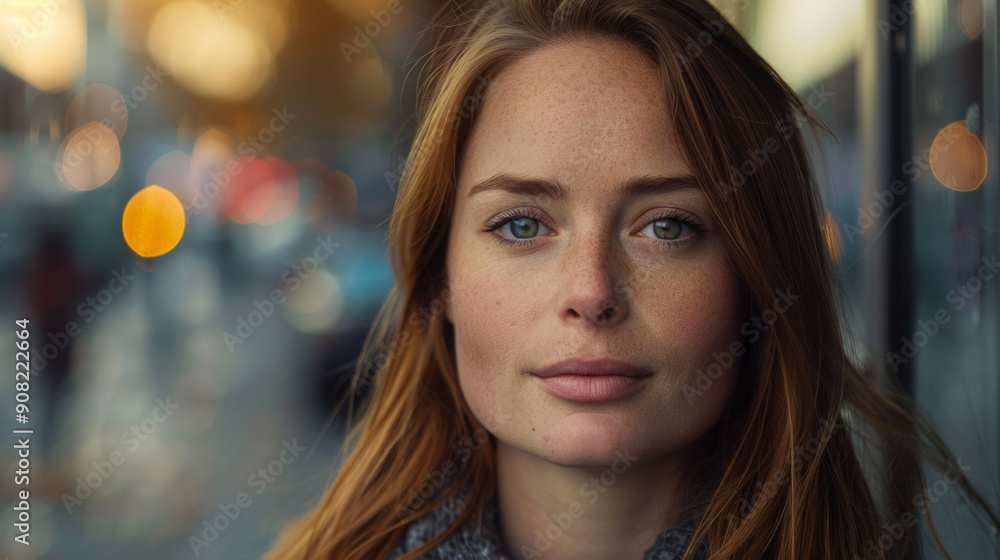 Portrait of a relaxed caucasian woman on a busy city street during autumn Portrait of a relaxed caucasian woman on a busy city street during autumn