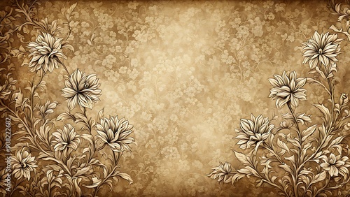 Vintage Floral Background: Sepia, Antique, Pattern, Flower, Damask, Retro, Design, Texture, Classic, Grunge