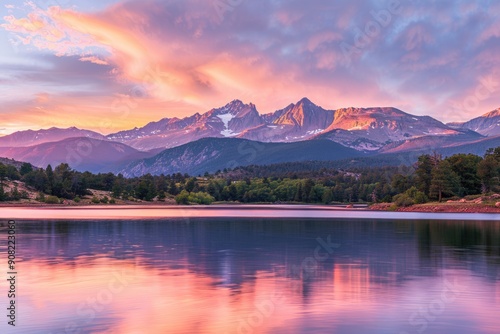 Colorado Estes Park. Majestic Sunrise over Bear Lake with Longs Peak in Rocky Mountain National Park