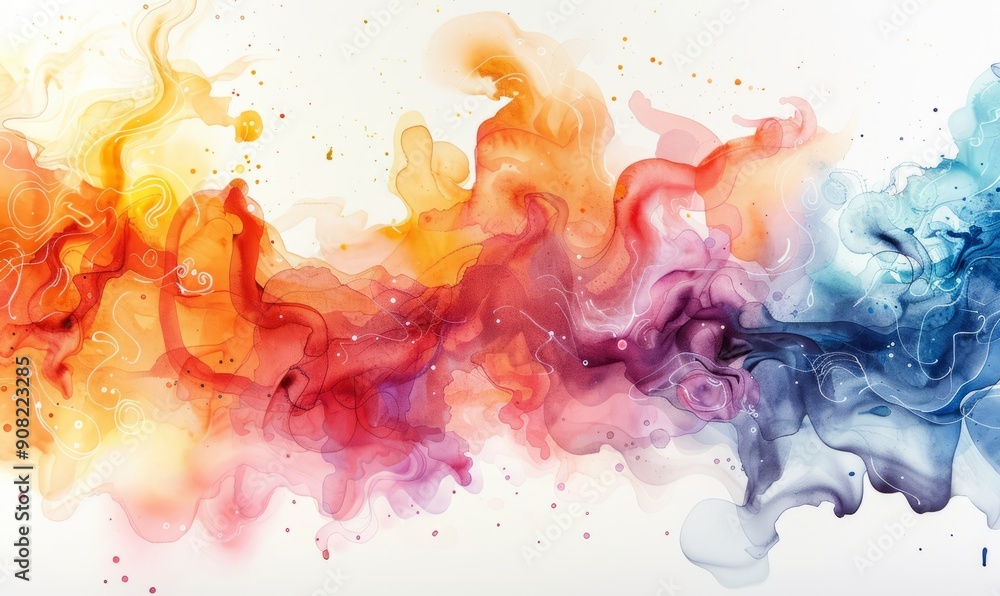 Abstract cosmic scene in watercolor on a white backdrop. Abstract cosmic scene in watercolor on a white backdrop.