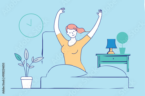 A woman who wakes up in the morning and stretches  vector illustration 