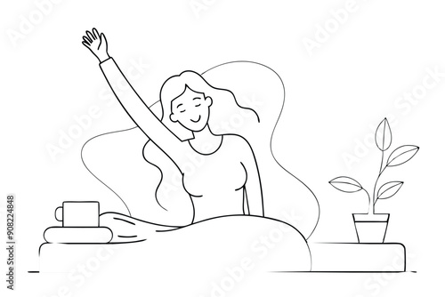 A woman who wakes up in the morning and stretches  vector illustration 