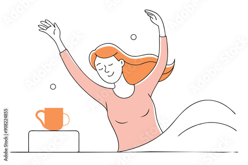 A woman who wakes up in the morning and stretches  vector illustration 