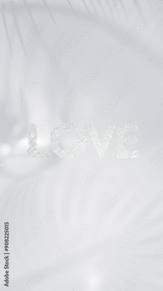 Love. Abstract background of sparkling crystals on a white background collects text. Diamond lettering, loop 3d animation Love. Abstract background of sparkling crystals on a white background collects text. Diamond lettering, loop 3d animation