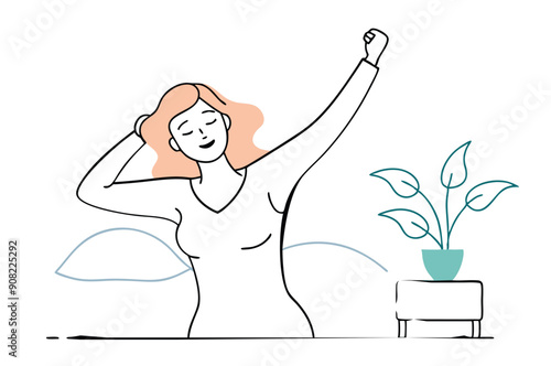 A woman who wakes up in the morning and stretches  vector illustration 