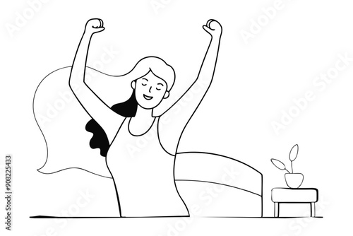 A woman who wakes up in the morning and stretches  vector illustration 