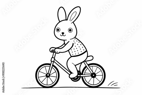  Coloring page Show a bunny riding a simple bicycle with training wheels, line art, vector illustration