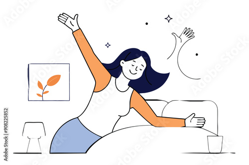 A woman who wakes up in the morning and stretches  vector illustration 