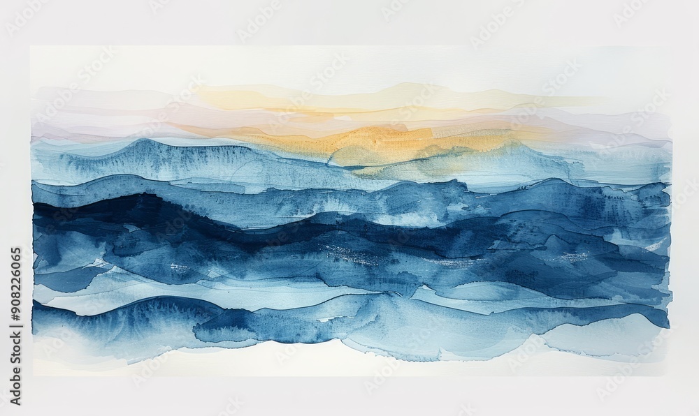 Abstract waves at twilight in watercolor on a white canvas. Abstract waves at twilight in watercolor on a white canvas.