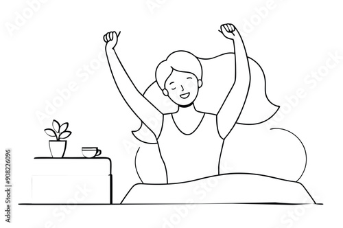 A woman who wakes up in the morning and stretches  vector illustration 