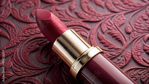 The Texture of Passion: Burgundy Lipstick with Embossed Detail  AI Generated photo