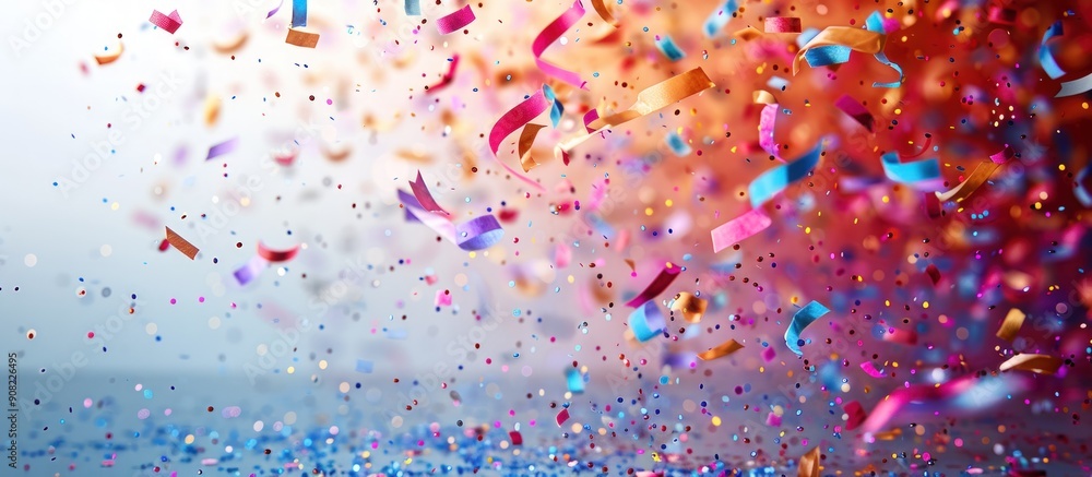 Fototapeta premium Colorful confetti falling on a white background.