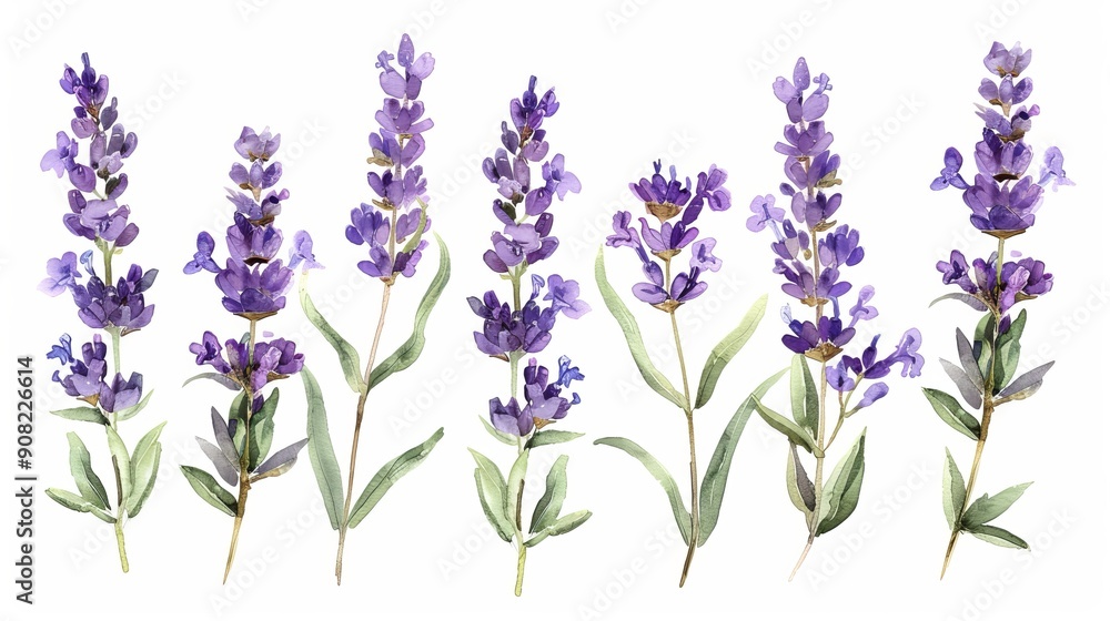 Naklejka premium Watercolor Lavender Floral Arrangement, Watercolor Painting, Floral Illustration, Lavender Flowers, White Background