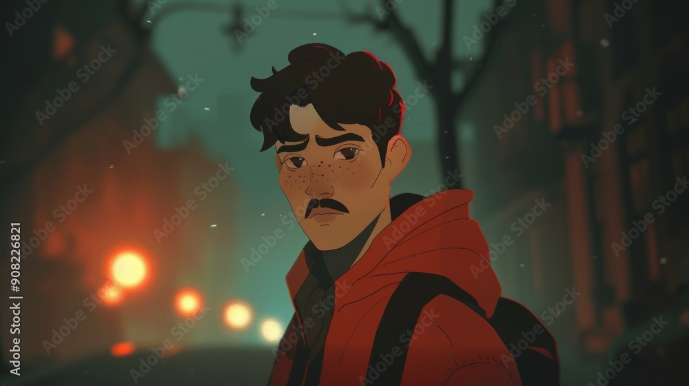 Fototapeta premium Animated Man in Urban Night Scene 4