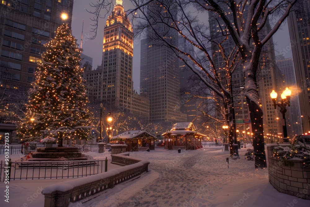 Obraz premium Chicago Holiday: Christmas Time on Michigan Avenue for Lake Shopping