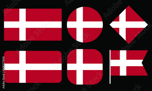 Collection of Denmark flag vector isolated on white background