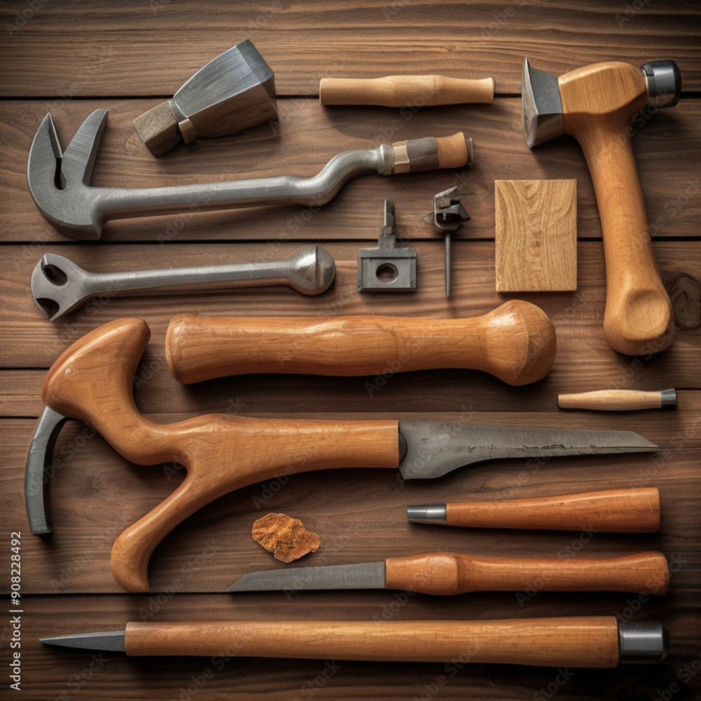Tools On Wood Background. A still-life of tools on a plywood background