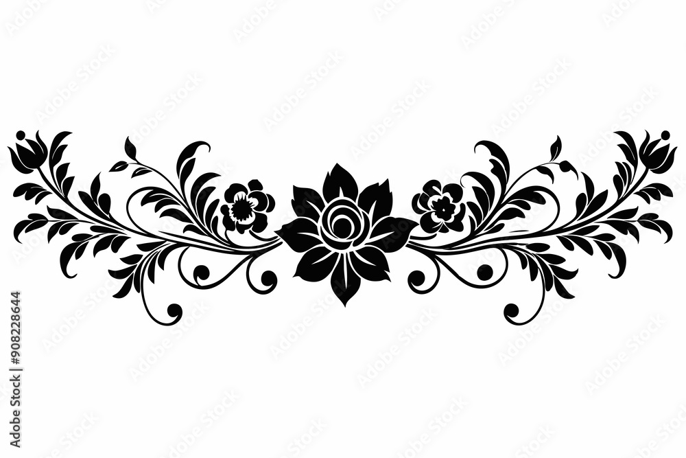 graphic with a black white and pink elegant plant flower ornament on an isolated background graphic with a black white and pink elegant plant flower ornament on an isolated background