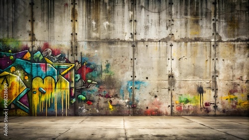 Distressed Concrete Wall with Graffiti Inspired Elements AI generated