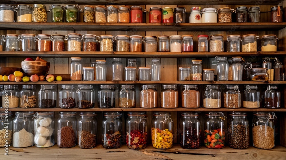 Organized pantry with autumn spices and dried goods Organized pantry with autumn spices and dried goods