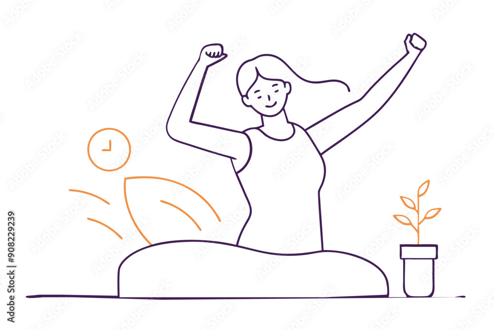 A woman who wakes up in the morning and stretches vector illustration A woman who wakes up in the morning and stretches vector illustration