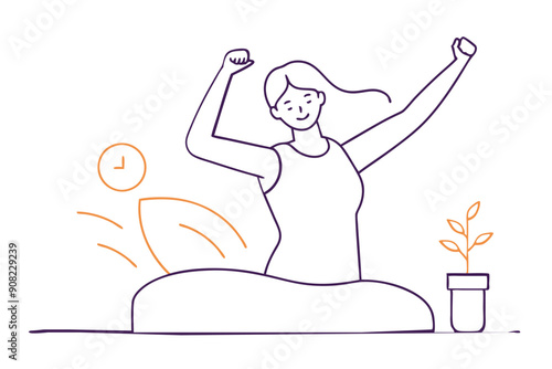 A woman who wakes up in the morning and stretches  vector illustration 