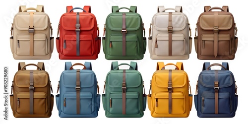 Wallpaper Mural Collection of classic multi pocket backpacks set in different colours isolated on transparent background. Torontodigital.ca