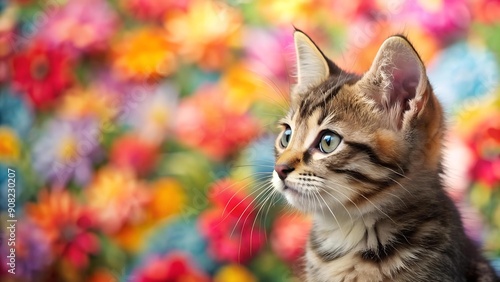 Kitten in Bloom: A Floral Pattern Illustration of a Tabby Kitten's Profile AI generated