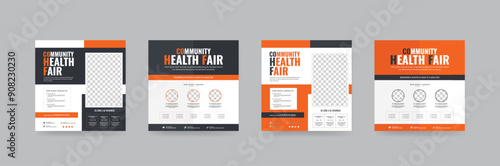 Set of Community health Fair Instagram Square Banner Design. Suitable for medical health and healthcare live webinar square Flyer. Perfect for any poster, web banner or social media post. Eps vector