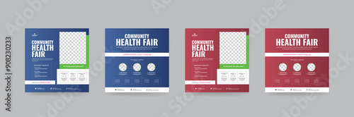 Set of Community health Fair Instagram Square Banner Design. Suitable for medical health and healthcare live webinar square Flyer. Perfect for any poster, web banner or social media post. Eps vector