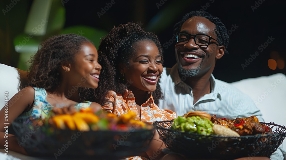 Diverse Family Enjoying Jamaican Cuisine at Interactive Dinner Theater Diverse Family Enjoying Jamaican Cuisine at Interactive Dinner Theater