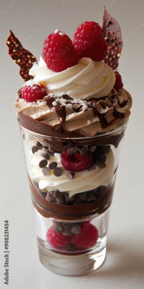 Parfait Cup. Sweet Individual Dessert Cup with Chocolate Cream and Fresh Raspberry Parfait Cup. Sweet Individual Dessert Cup with Chocolate Cream and Fresh Raspberry
