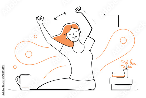A woman who wakes up in the morning and stretches  vector illustration 