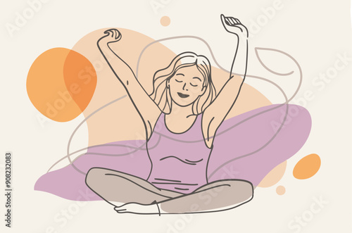 A woman who wakes up in the morning and stretches  vector illustration 