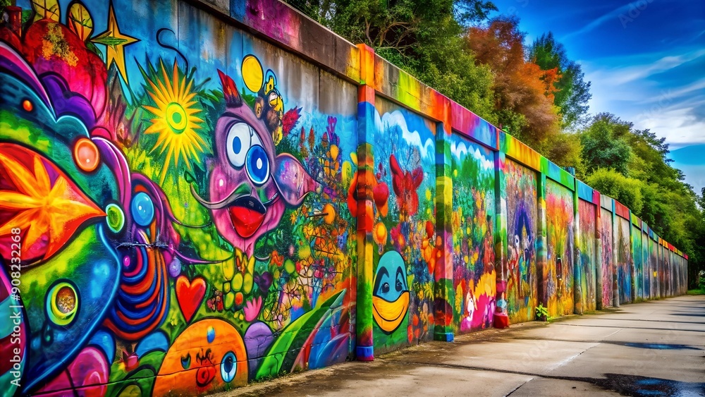 Fototapeta premium Concrete Wall with Colorful Graffiti AI Generated