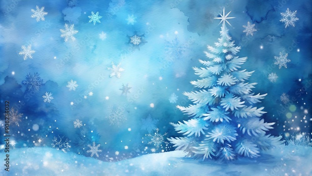 Watercolor Christmas Tree with Snowflakes on a Blue Background - Festive Holiday Winter Wonderland AI generated Watercolor Christmas Tree with Snowflakes on a Blue Background - Festive Holiday Winter Wonderland AI generated