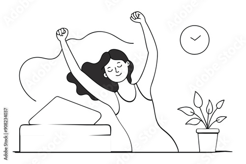 A woman who wakes up in the morning and stretches  vector illustration 