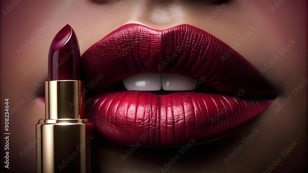 Obraz premium The Art of Illusion: Burgundy Lipstick with a 3D Effect Generative AI