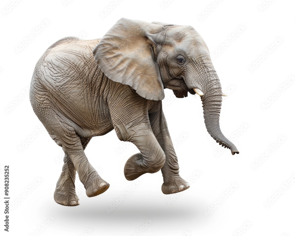 Fototapeta premium Elephant Running. African Elephant Female Jumping and Running in Wildlife Safari