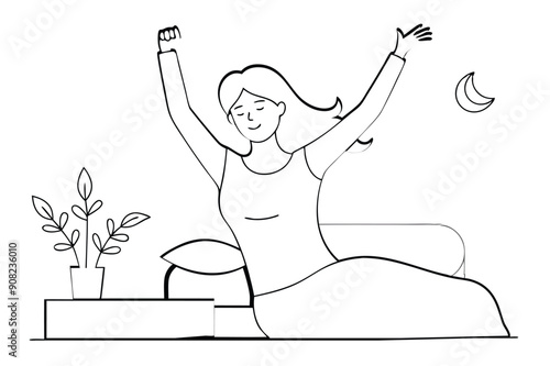 A woman who wakes up in the morning and stretches  vector illustration 