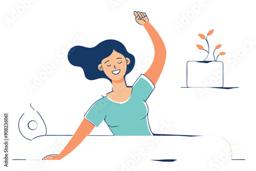 A woman who wakes up in the morning and stretches  vector illustration 