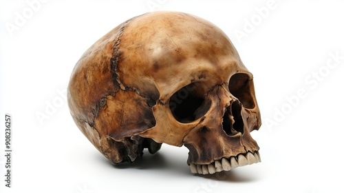 one single human skull isolated on white background