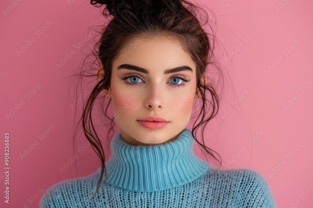 Casual Fall Fashion Studio Shoot With Model Against Pink Background Casual Fall Fashion Studio Shoot With Model Against Pink Background
