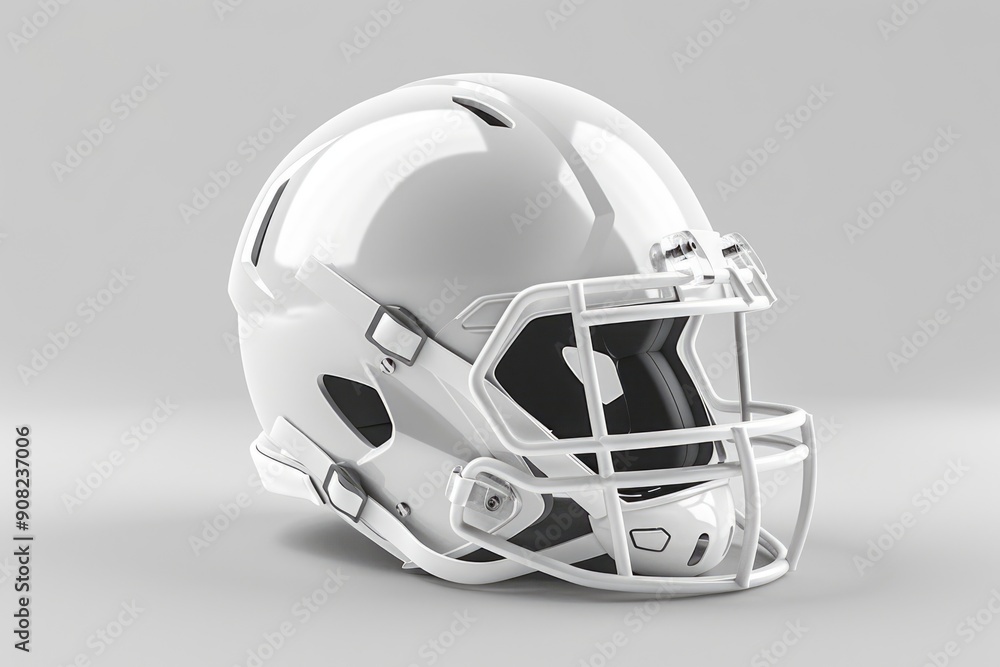 Fototapeta premium American Football Mask. White Football Helmet Isolated on Grey Background in 3D Rendering