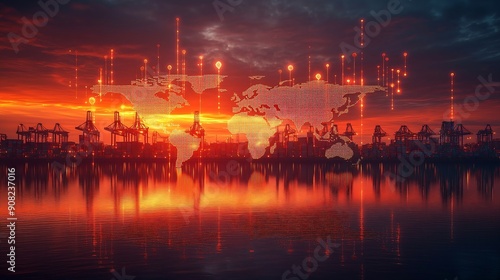 Wallpaper Mural Futuristic global logistics solution featuring a detailed world map Torontodigital.ca