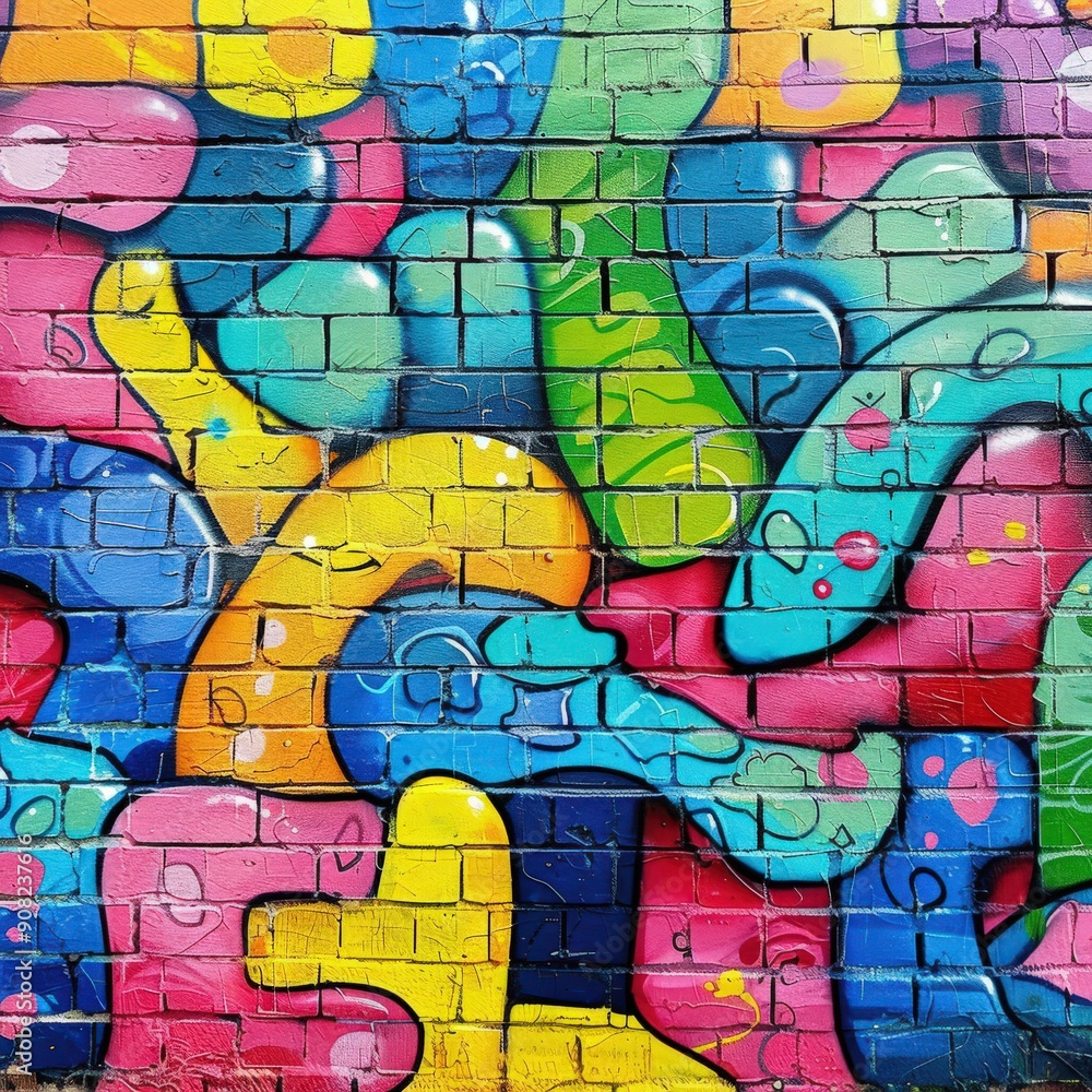 Obraz premium Colorful Graffiti Mural On Brick Wall In Urban Setting