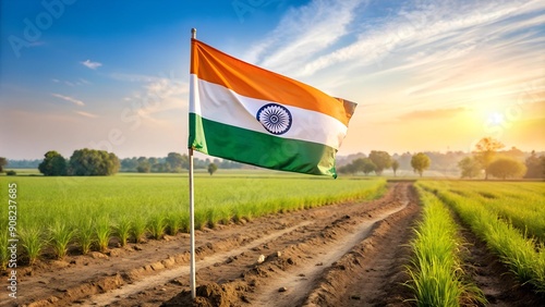 The Tricolour Standing Tall in the Fields: The Indian Flag at a Farm  AI Generated