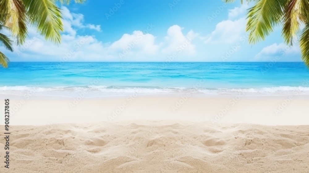Tropical beach with white sand and palm trees. Seascape. Tropical beach with white sand and palm trees. Seascape.