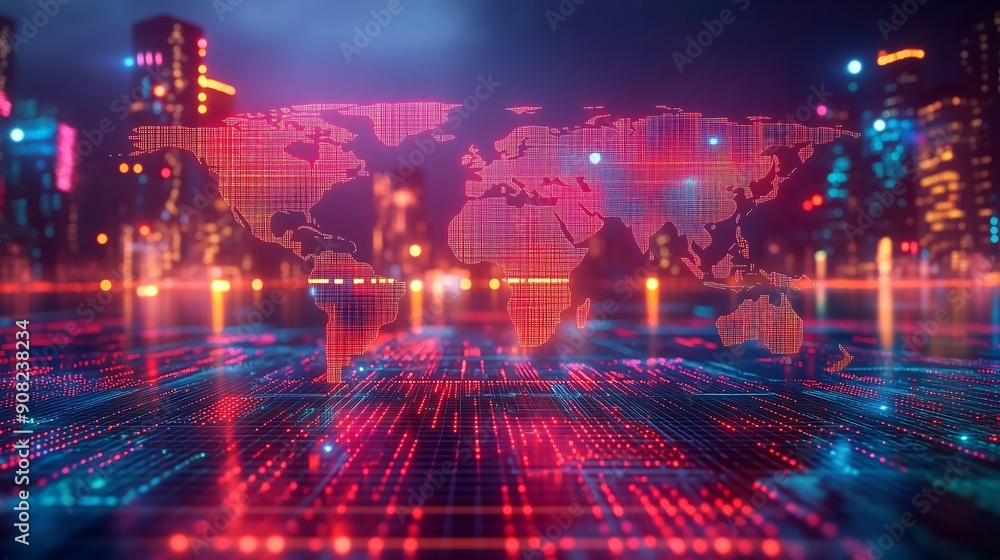 Obraz premium Futuristic global logistics solution featuring a detailed world map